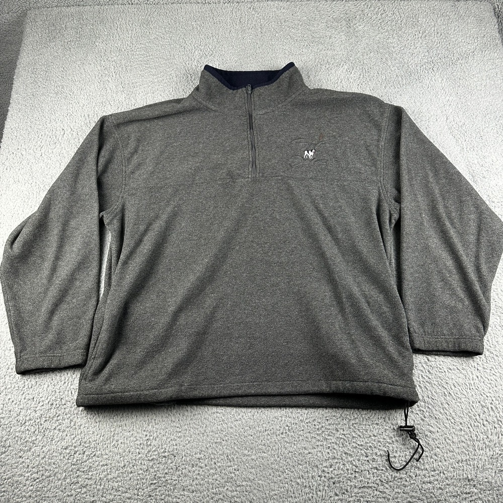 Vintage Big Dogs Fleece Jacket Mens XL 1/4 Zip Gray Black Pullover Sweater